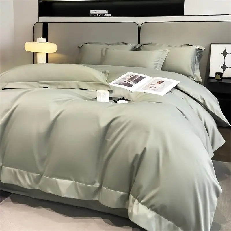 Silver gray satin 1000tc duvet cover set bedroom bedding