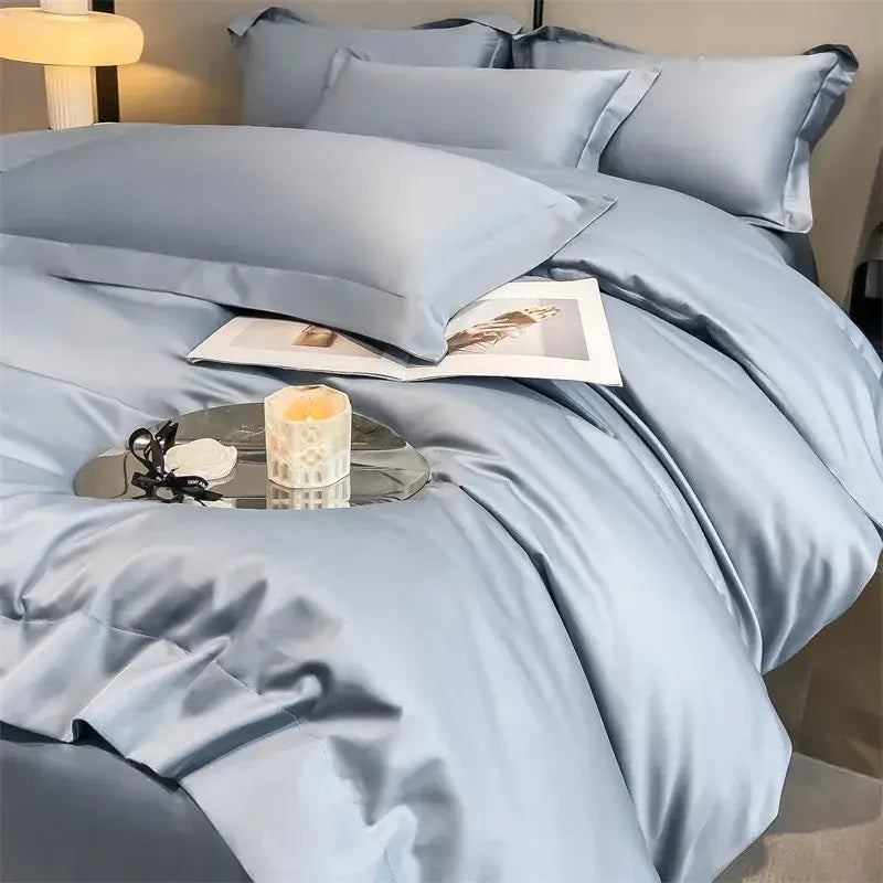 Silver gray satin 1000tc duvet cover set bedroom bedding