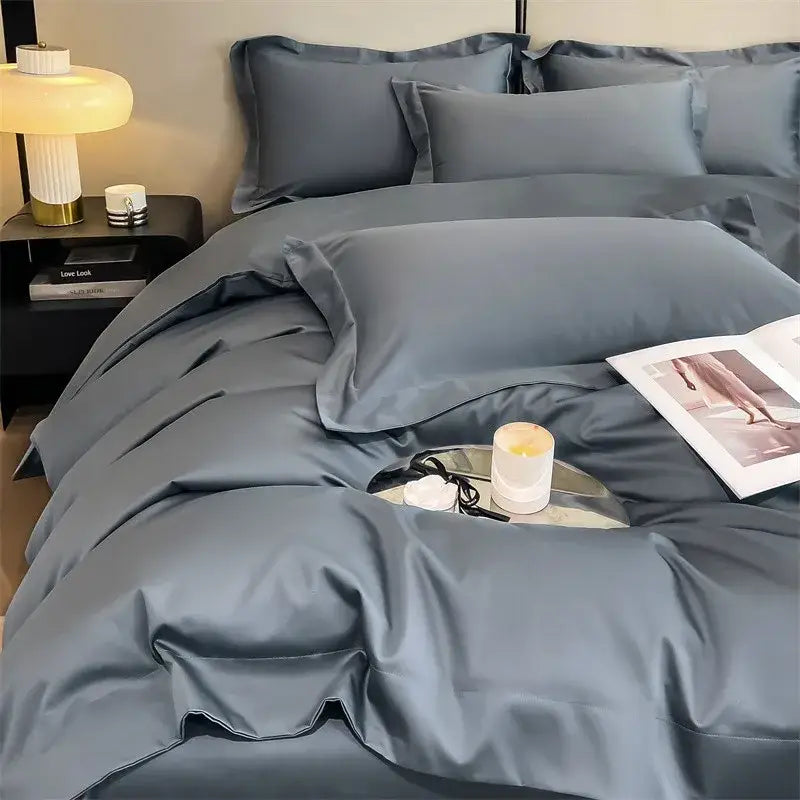 Silver gray satin 1000tc duvet cover set bedroom bedding