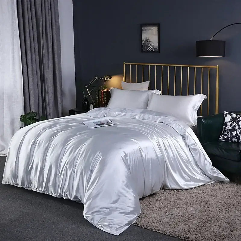 Luxury purple satin duvet cover bed sheet set – bedroom bedding