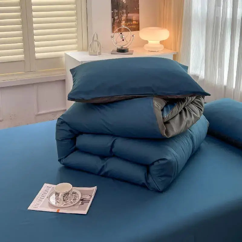 Navy and gray solid color brush fabric duvet cover set bedroom