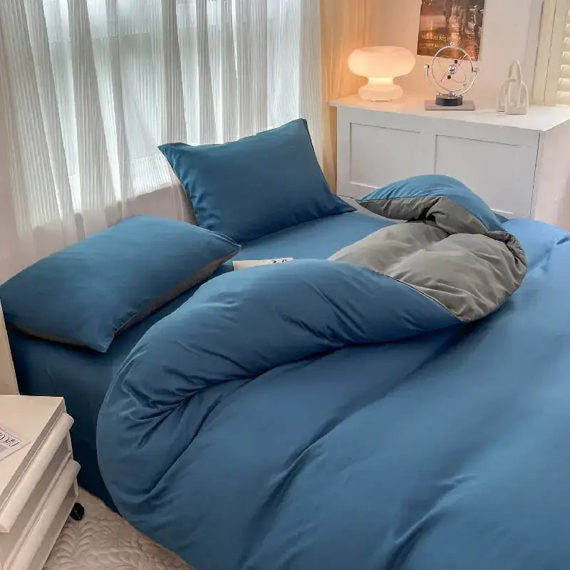 Navy and gray solid color brush fabric duvet cover set bedroom