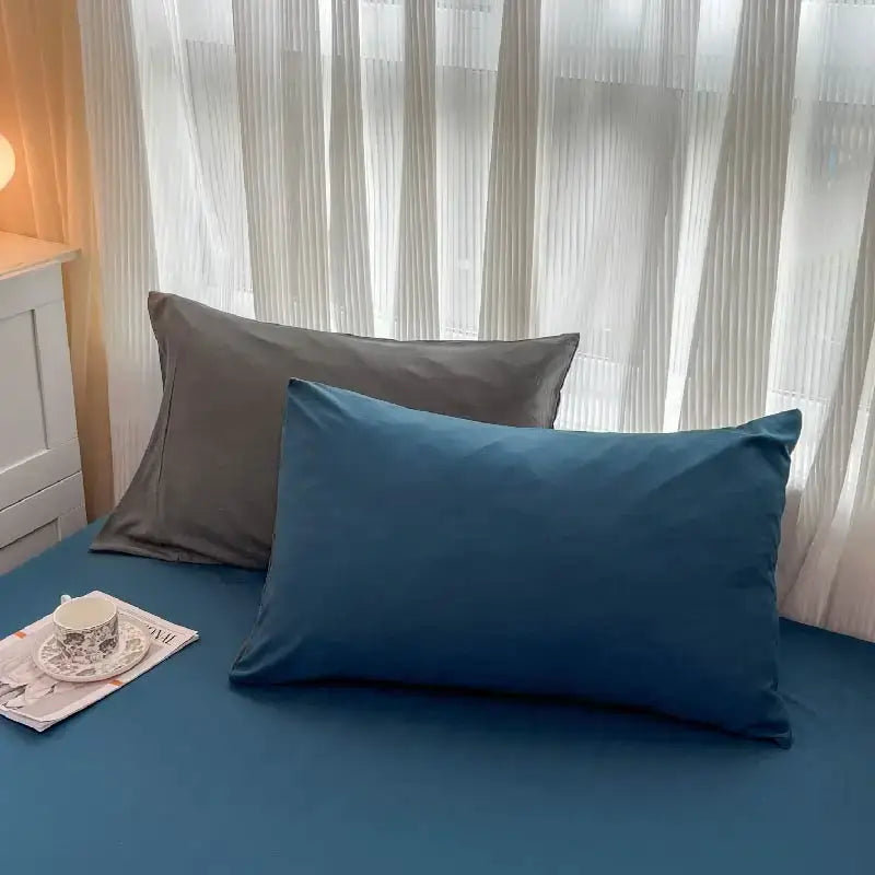 Navy and gray solid color brush fabric duvet cover set bedroom