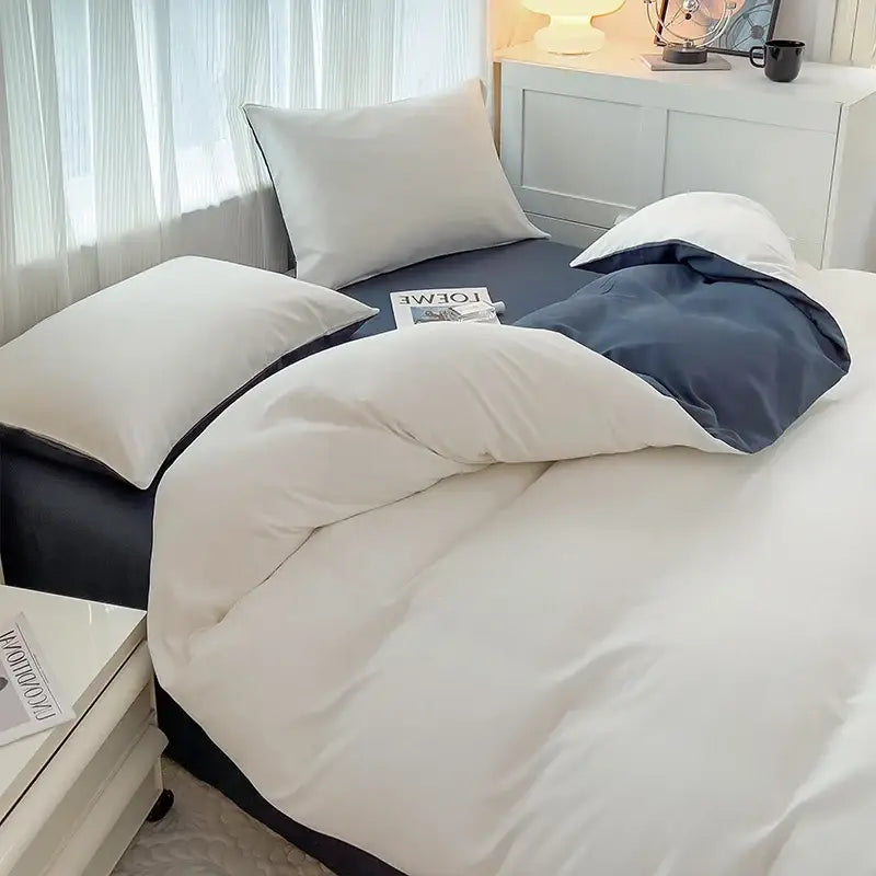 Navy and gray solid color brush fabric duvet cover set bedroom