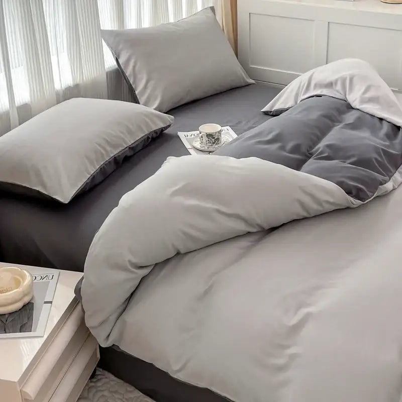 Navy and gray solid color brush fabric duvet cover set bedroom