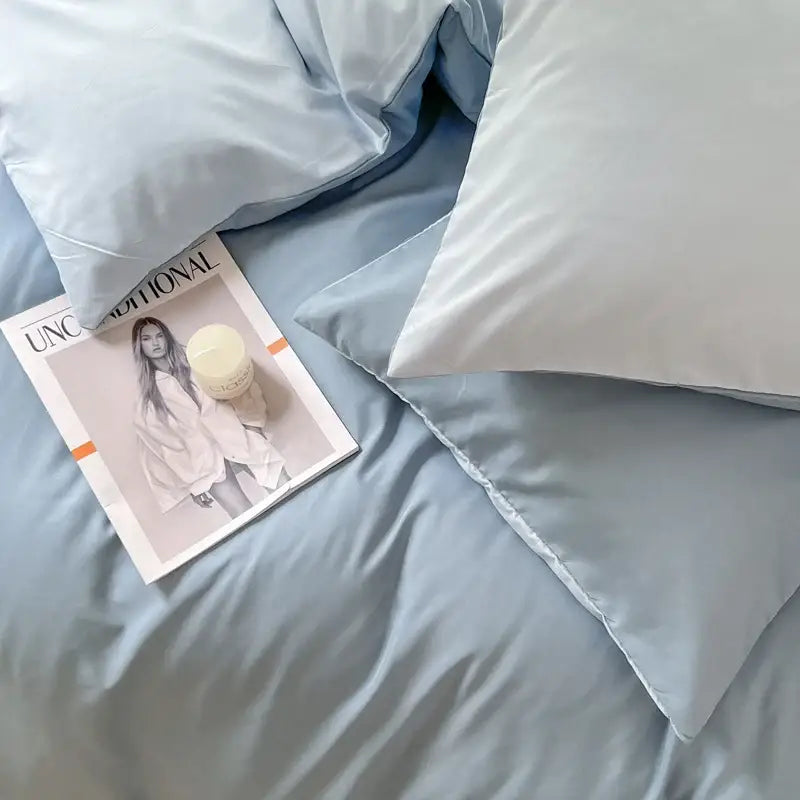 Navy and gray solid color brush fabric duvet cover set bedroom