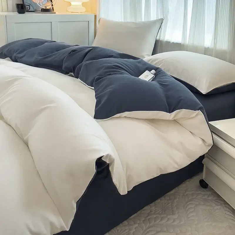Navy and gray solid color brush fabric duvet cover set bedroom