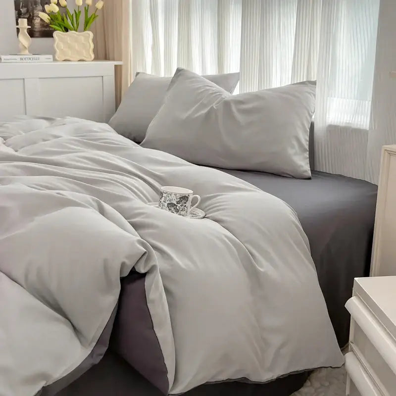 Navy and gray solid color brush fabric duvet cover set bedroom