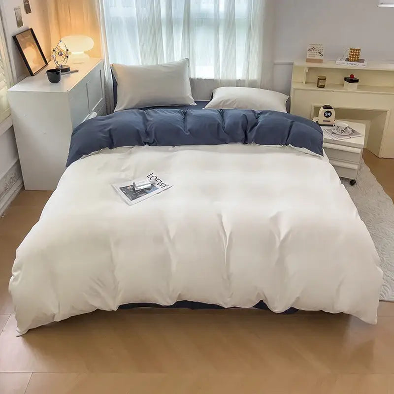 Navy and gray solid color brush fabric duvet cover set bedroom