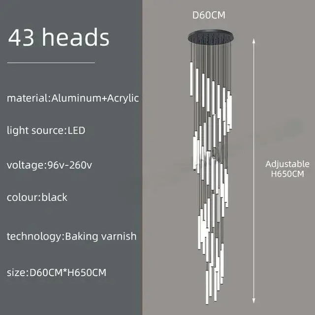 Modern black 18 rod led ceiling chandelier for living room