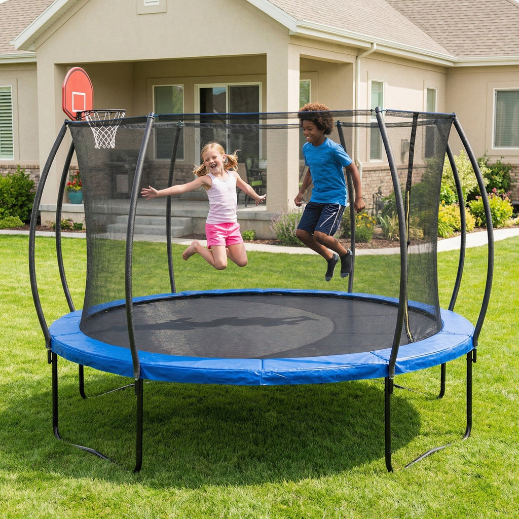 14 Ft Pumpkin Trampoline, Outdoor Trampoline with Basketball Hoop