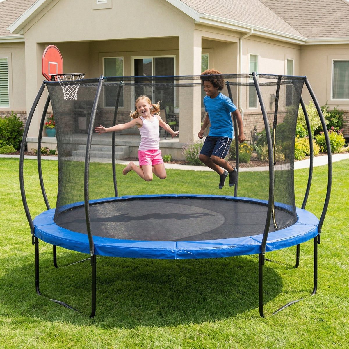 14 Ft Pumpkin Trampoline, Outdoor Trampoline with Basketball Hoop