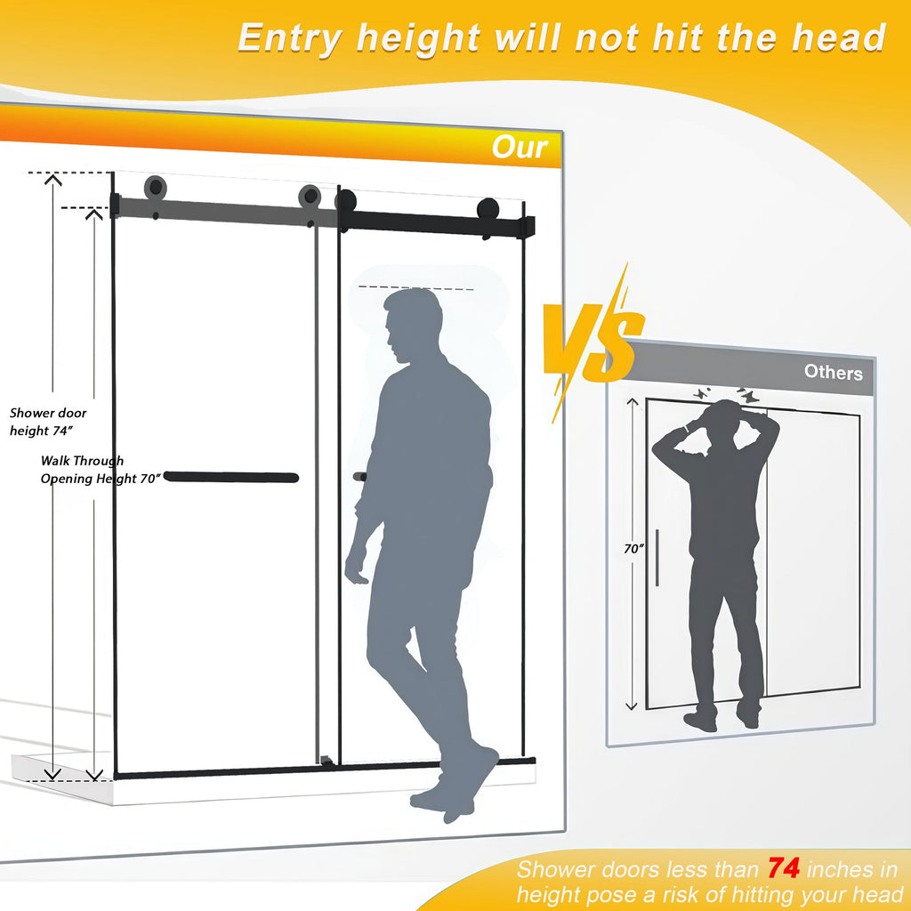 Frameless Double Sliding Shower Door 44-48" W x 74" H