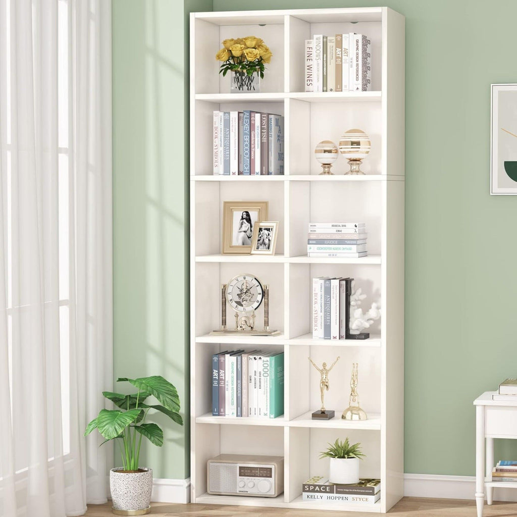 Narrow 12 Cube Bookcase with Closed Back - White