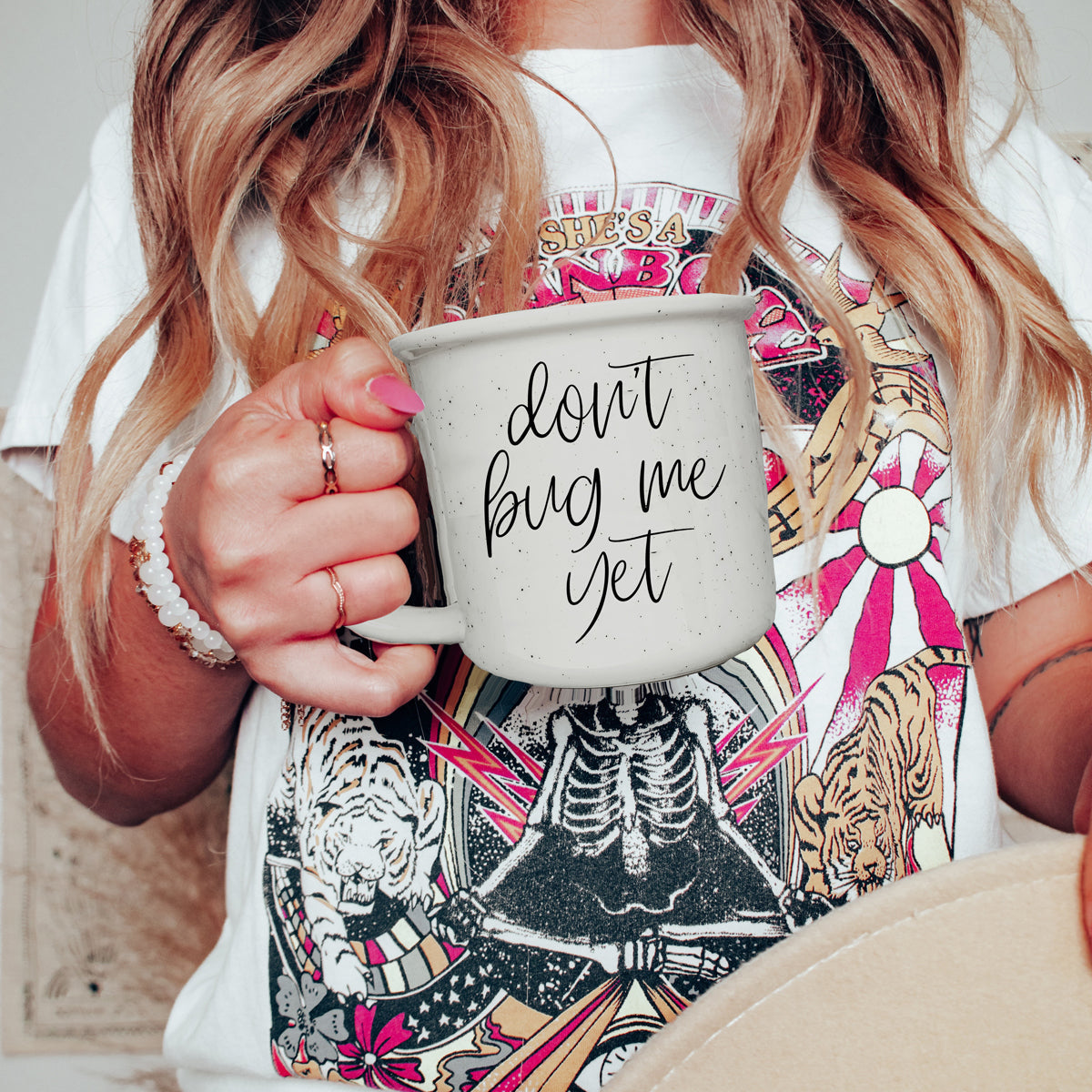 Don't Bug Me Yet 14.5oz Ceramic Coffee Mug Double Sided Morning Warning