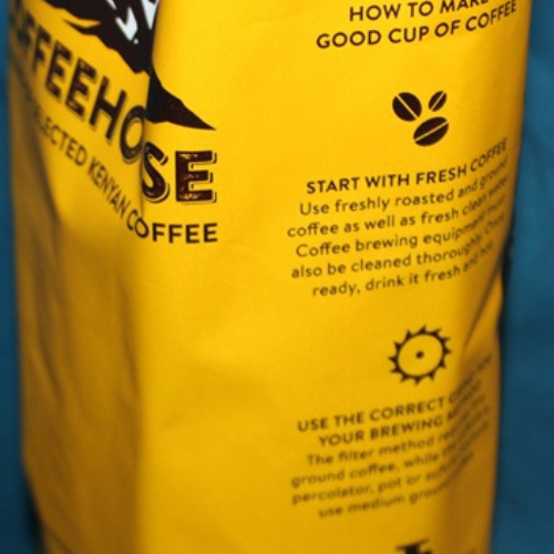 Dormans Decaf Kenya Coffee package showing product details and instructions