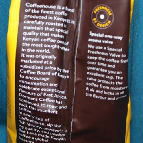 Dormans Decaf Kenya Coffee decaffeinated ground coffee front label