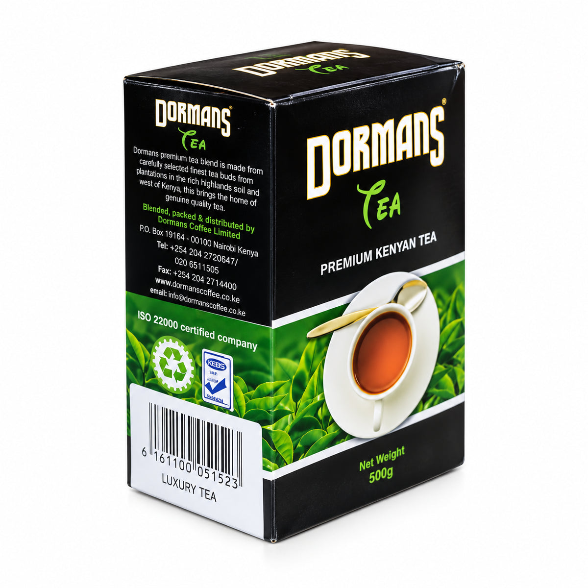 Dormans Premium Kenyan Tea 500g loose leaf black tea from Kenya’s Rift Valley highlands, featuring bold flavor, rich color, authentic Kenyan tea character, and luxury tea packaging for everyday brewing.