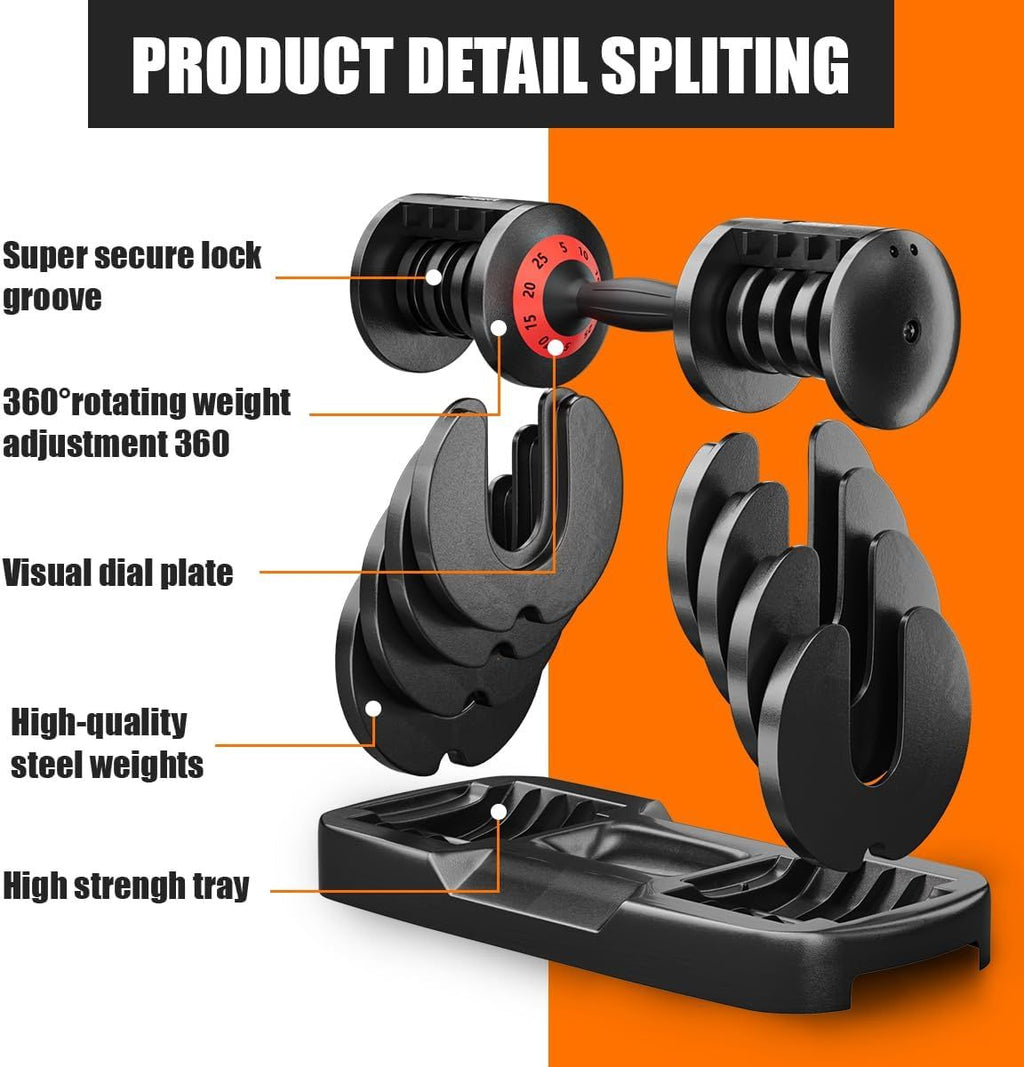 25LB Adjustable Dumbbell – 5-in-1 Weight Set with Anti-Slip Handle