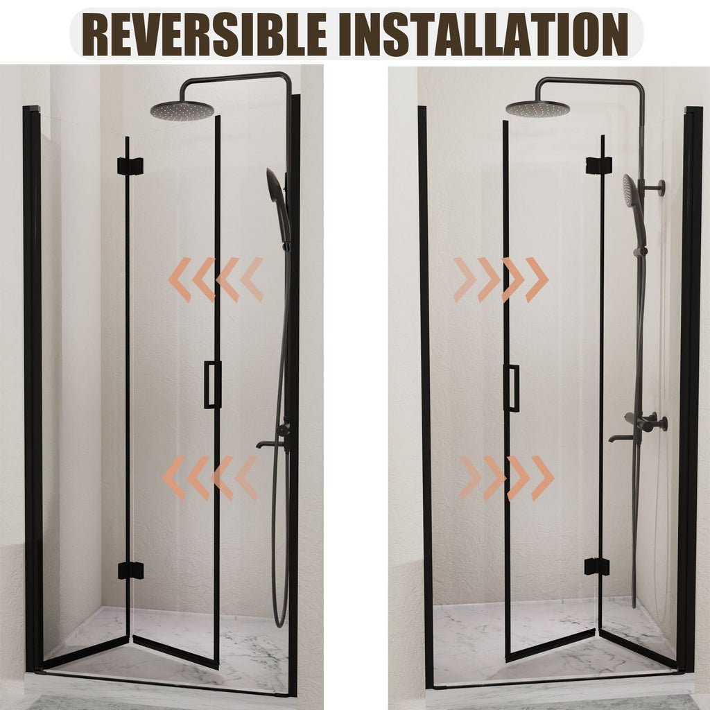 Semi Frameless Bifold Pivot Shower Door, Reversible Installation