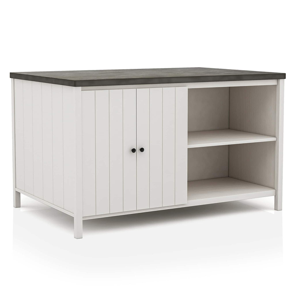 Counter Height Dining Table with Storage Cabinet Base - Dark Gray / Off White