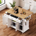 54-Inch Large Kitchen Island with Drop Leaf and Storage - White