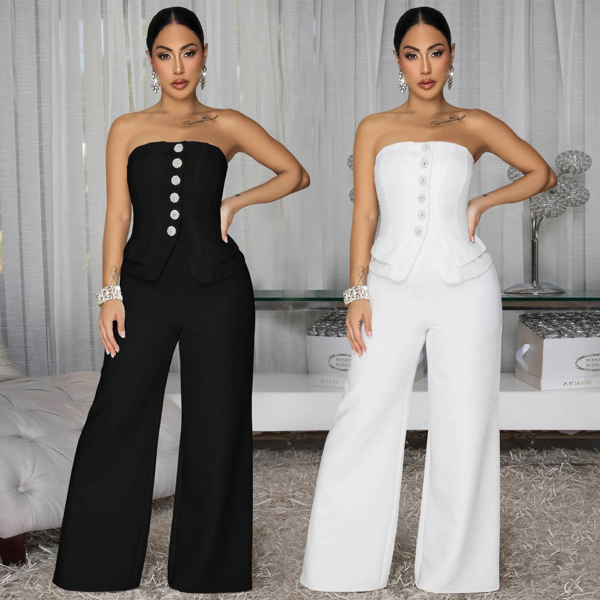 C7628 Cross-Border Aliexpress Amazon European And American Fashion Women's Sexy Tube Top Backless Casual Wide-Leg Jumpsuit
