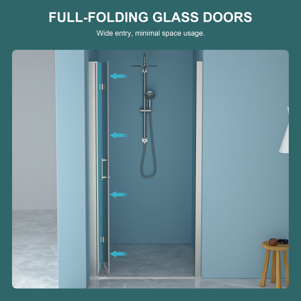 Frameless Shower Door with Tempered Glass - 32"W x 72"H