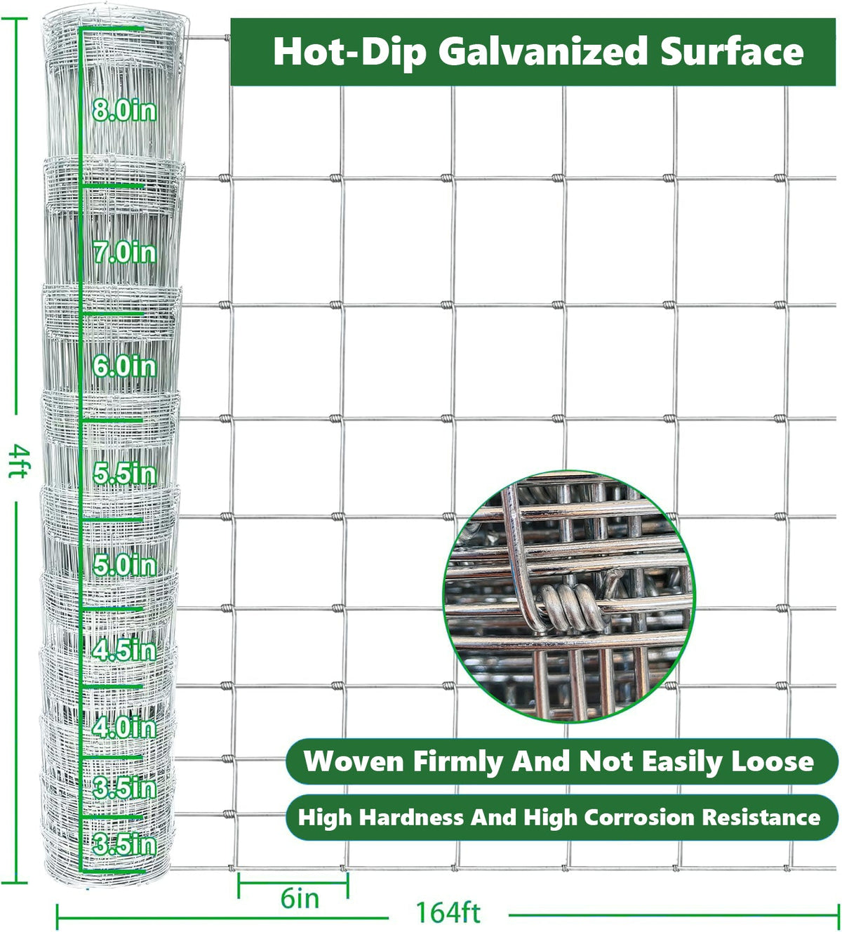 Farm Fence 4ft x 164ft Wire Fencing with 14-Gauge Heavy Zinc Coating
