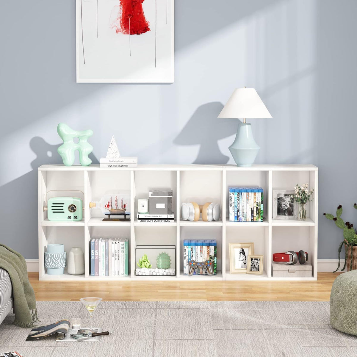 Narrow 12 Cube Bookcase with Closed Back - White