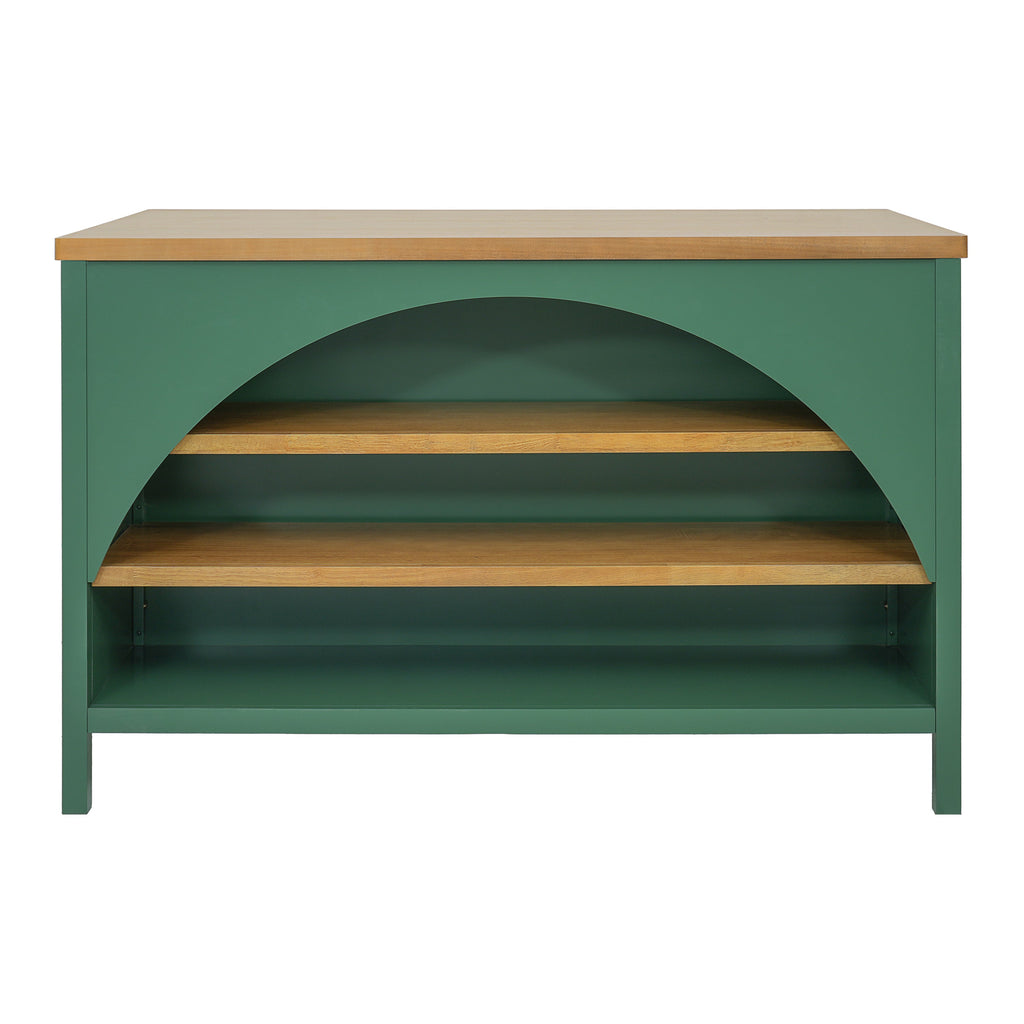 56" Farmhouse Kitchen Island with Open Storage – Green/Natural or White+Natural