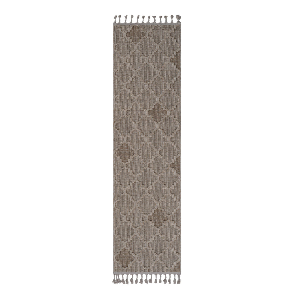Beige Trellis Indoor/Outdoor Rug with Stain Resistance - 2' x 8'