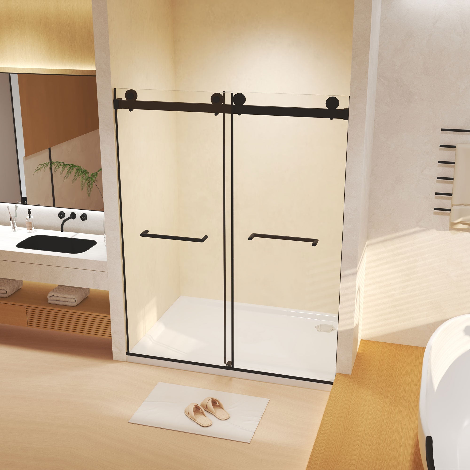 Frameless Double Sliding Shower Door 44-48" W x 74" H