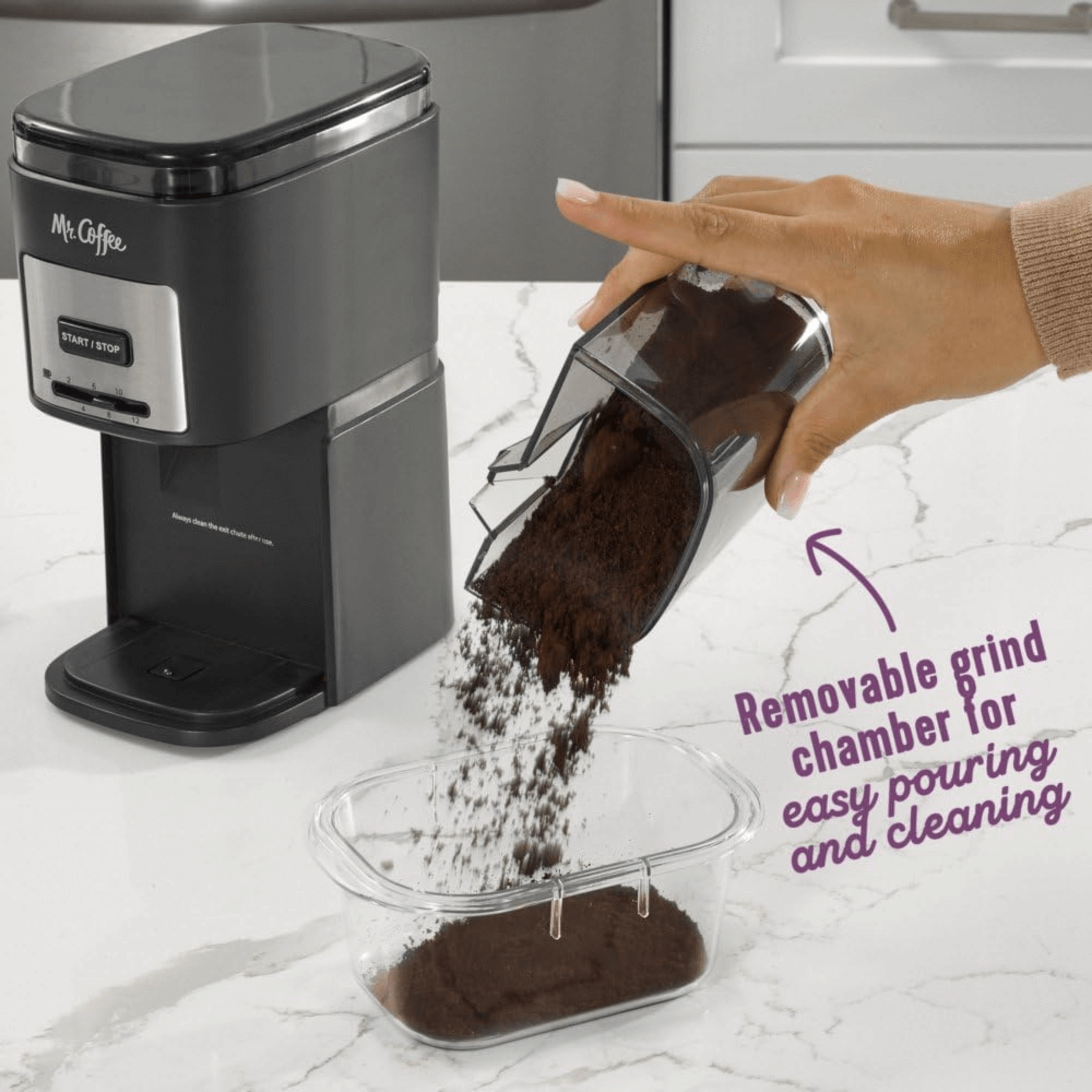 Mr. Coffee Burr Mill Large-Capacity Automatic Coffee Grinder with 12 Custom Grinders