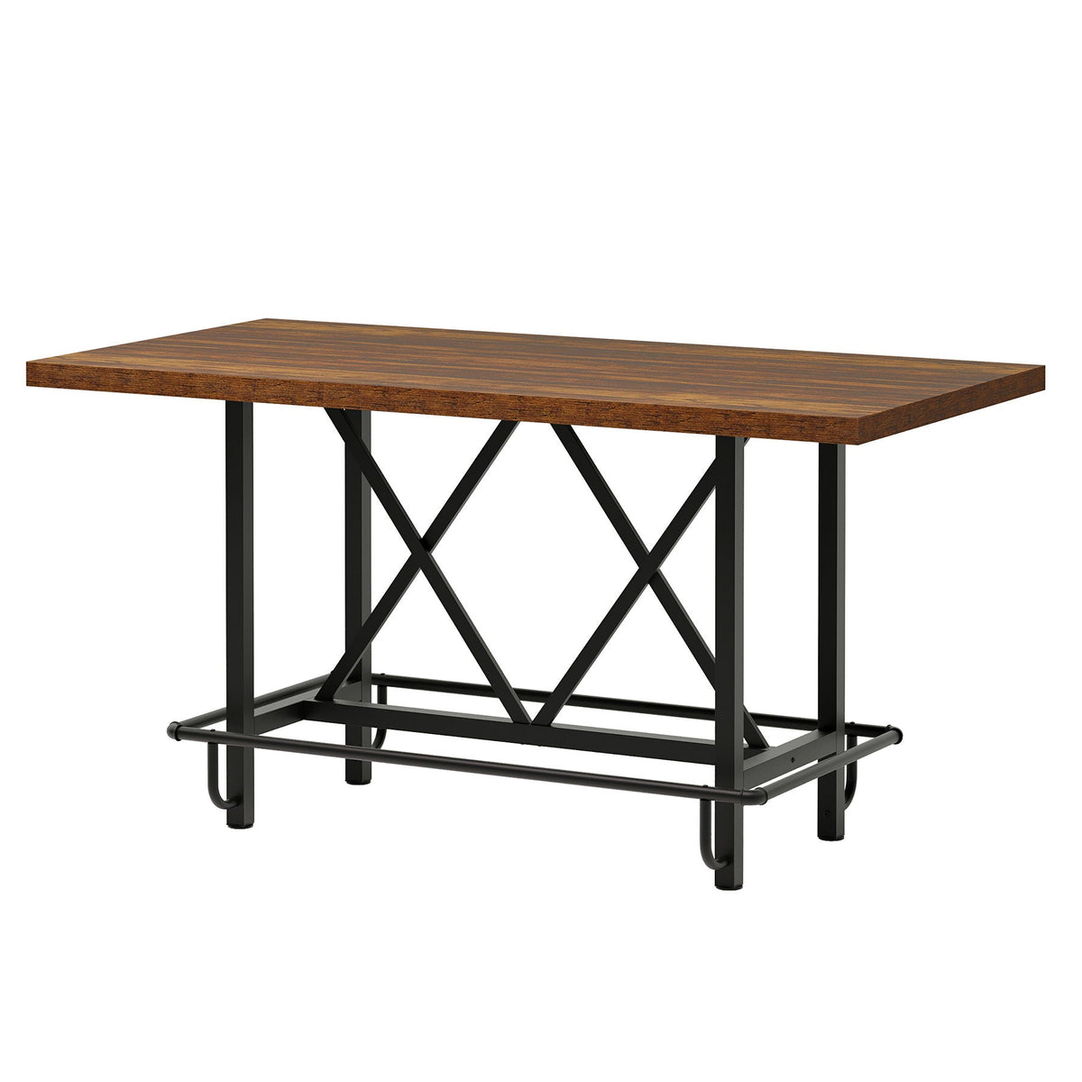 Counter Height Dining Rectangular Kitchen Table for 6 with Steel Frame - Brown / Black