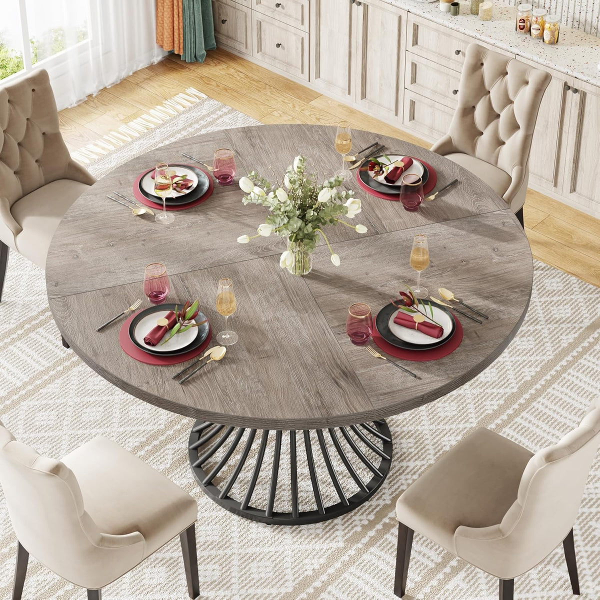 47" Farmhouse Round Dining Table for 4-6