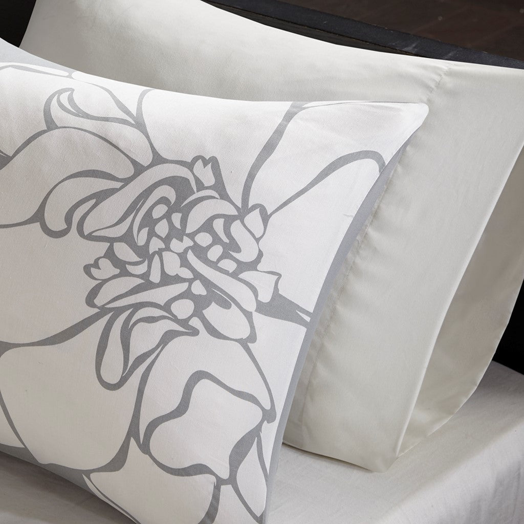 Printed Cotton Sateen Comforter Set - Grey/Peach King