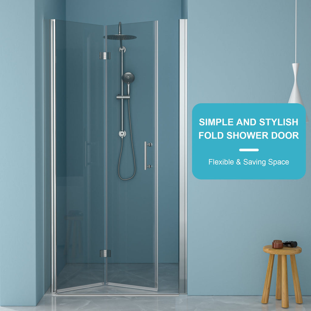 30"W x 72"H Fold Frameless Shower Door with Tempered Glass