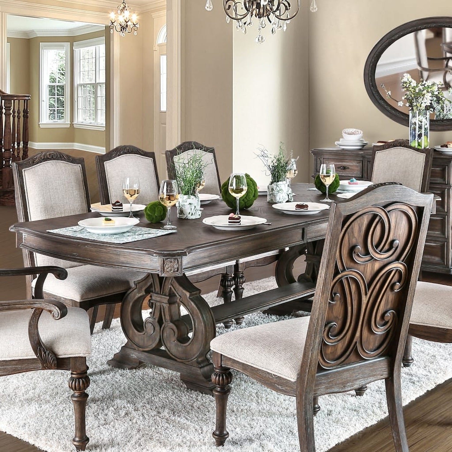 Dining Room 1pc Dining Table W Leaf Trestle Base Rustic