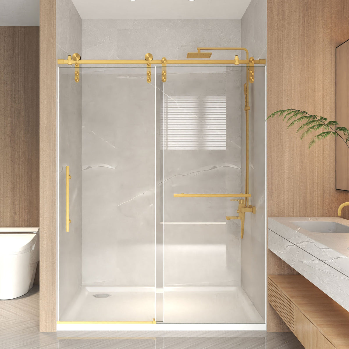 Frameless Sliding Shower Door - 76" H Clear Tempered Glass