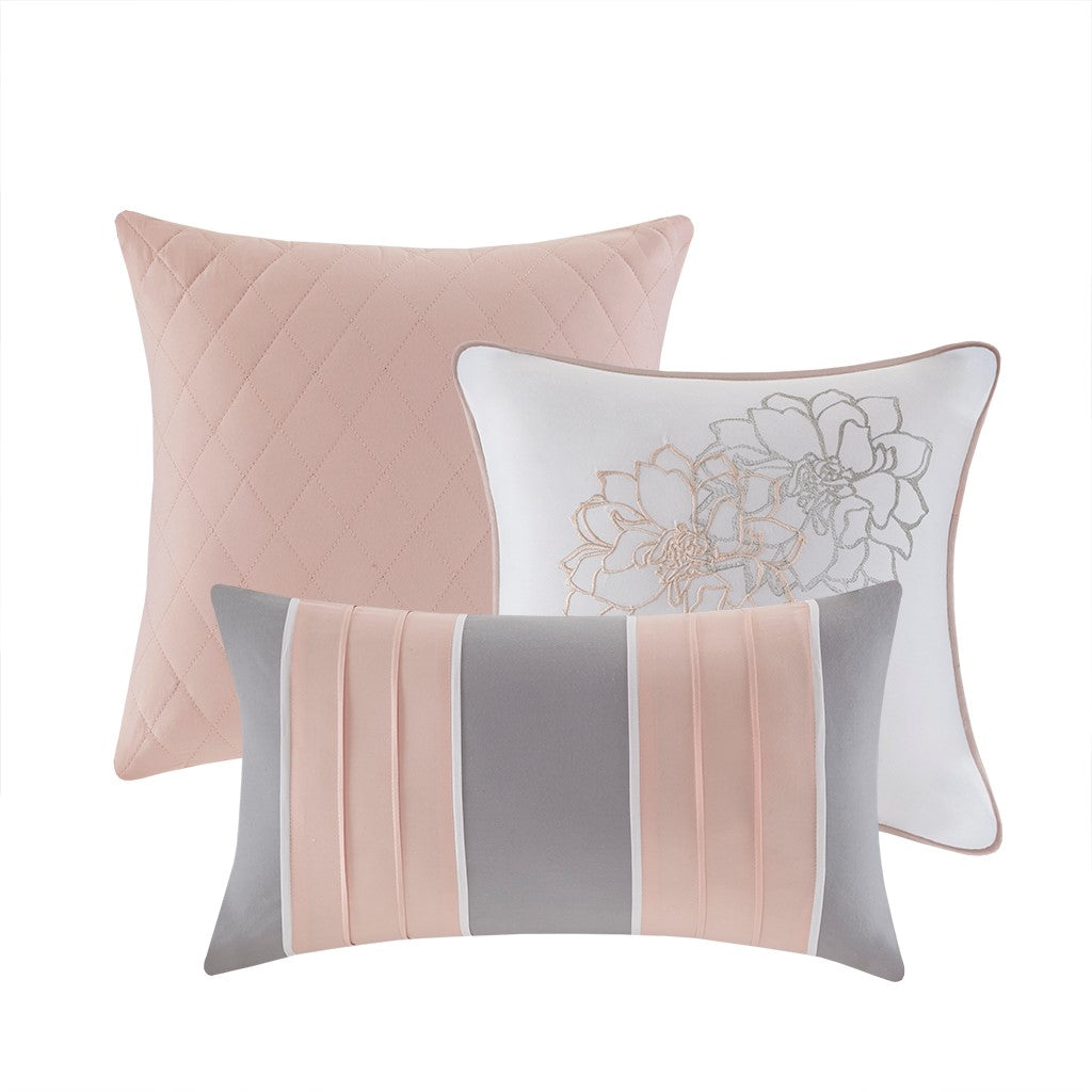 Printed Cotton Sateen Comforter Set Grey/Peach Twin/Twin XL