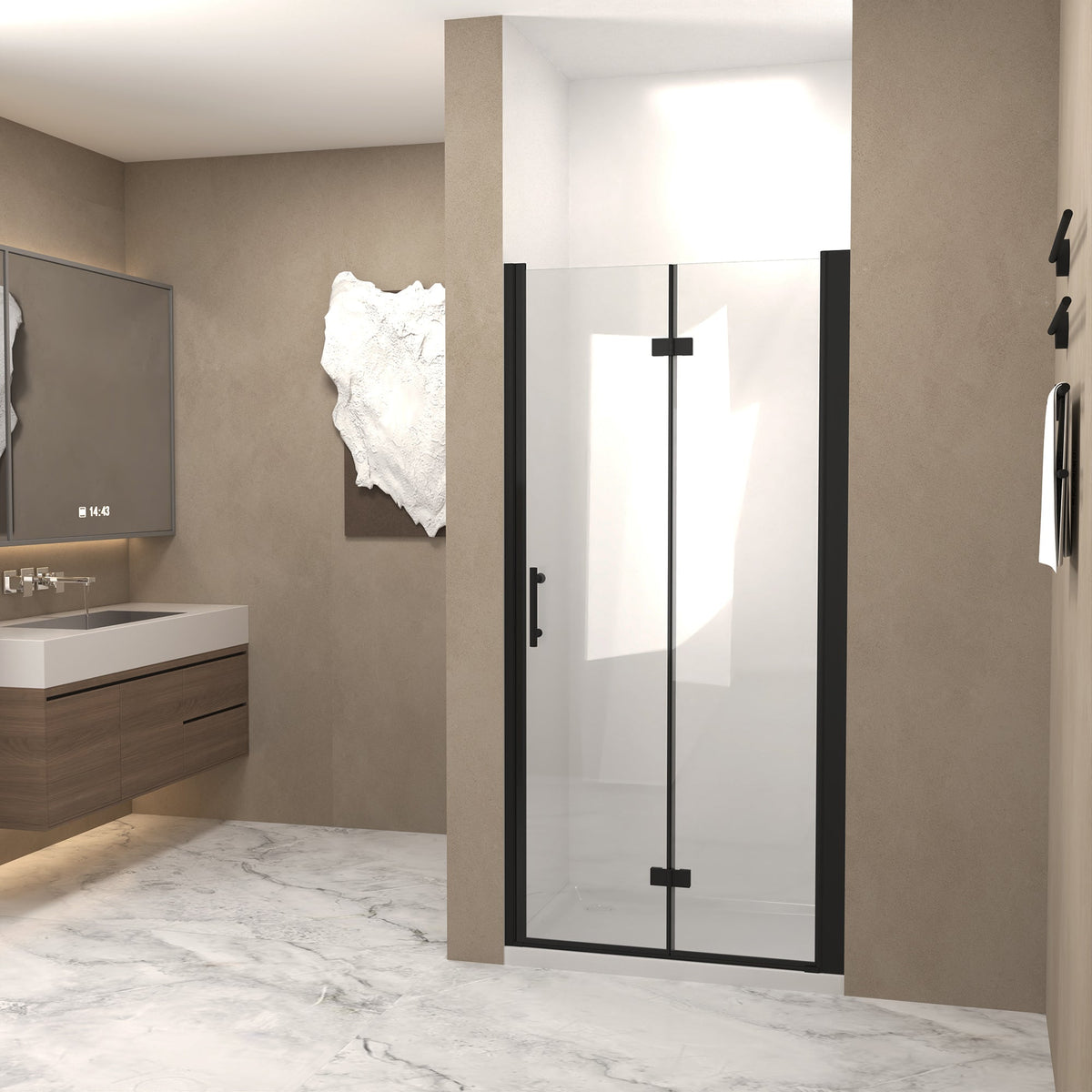 36"x72" Bifold Shower Door, 1/4" Tempered Glass, Matte