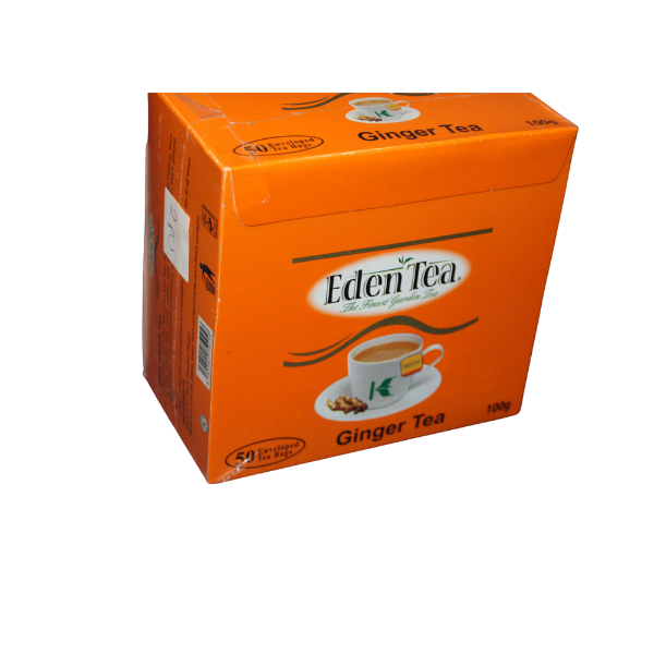 Front side packaging view of Eden Tea Ginger Tea box