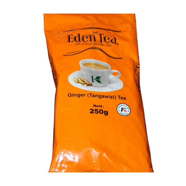 Front angle packaging view of Eden Tea Ginger Tea 250g