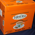 Front close-up of Eden Tea Ginger Tea 50 bags box showing ginger tea label and tea cup image