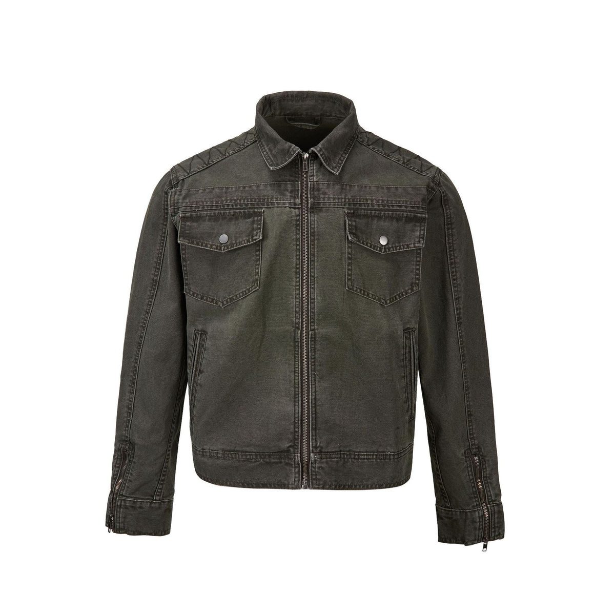 Retro Short Zip-up Washed Workwear Jacket