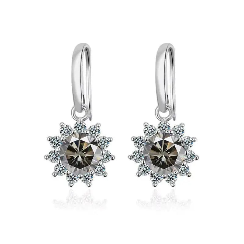 Colorful Sunburst Moissanite Drop Earrings in Sterling Silver