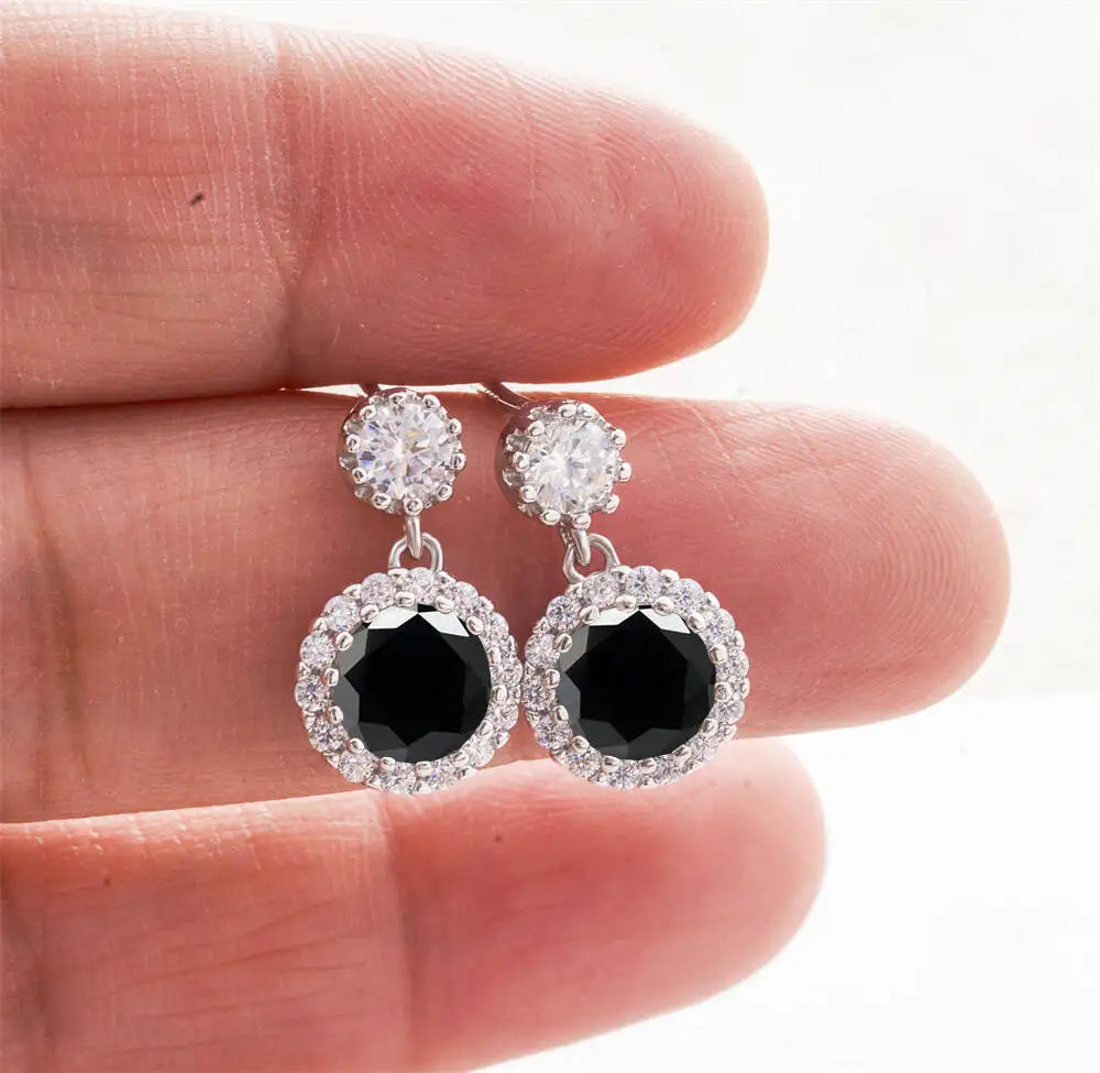 Moissanite Halo Drop Earrings in 925 Sterling Silver
