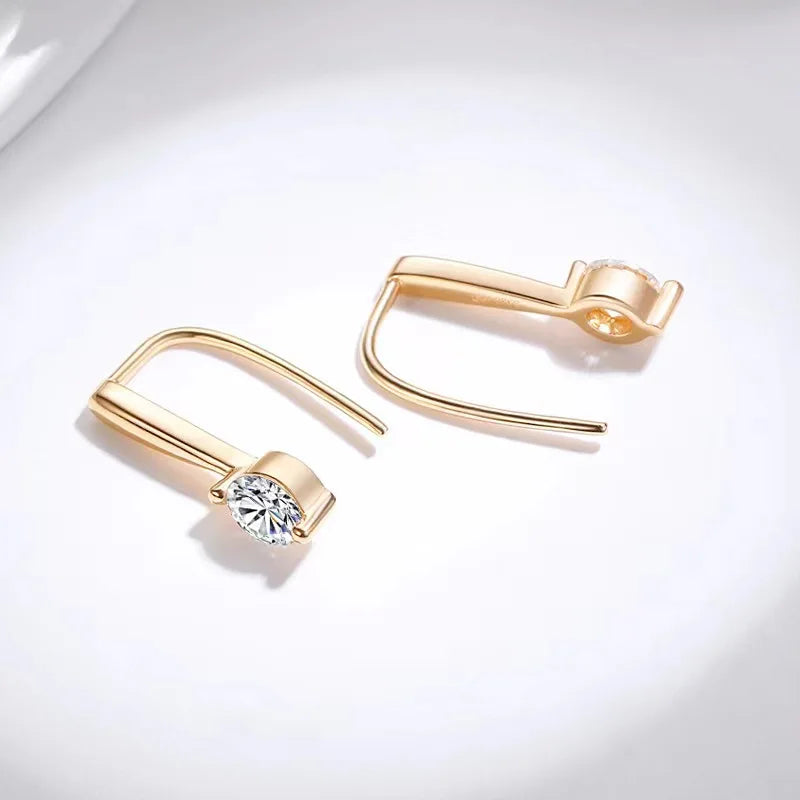 Round Moissanite Long-Hook Drop Earrings in Sterling Silver