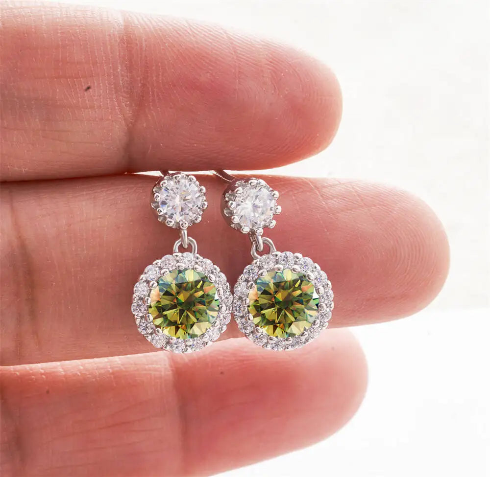 Moissanite Halo Drop Earrings in 925 Sterling Silver